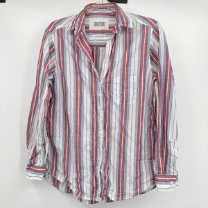 Grayson Shirt Womens Medium Red Blue White Striped Button Up The Hero Casual